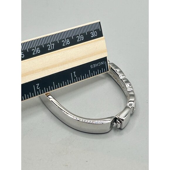 Swarovski Signed Hinged Bangle Bracelet Silver Color with Clear Crystals - Picture 10 of 11